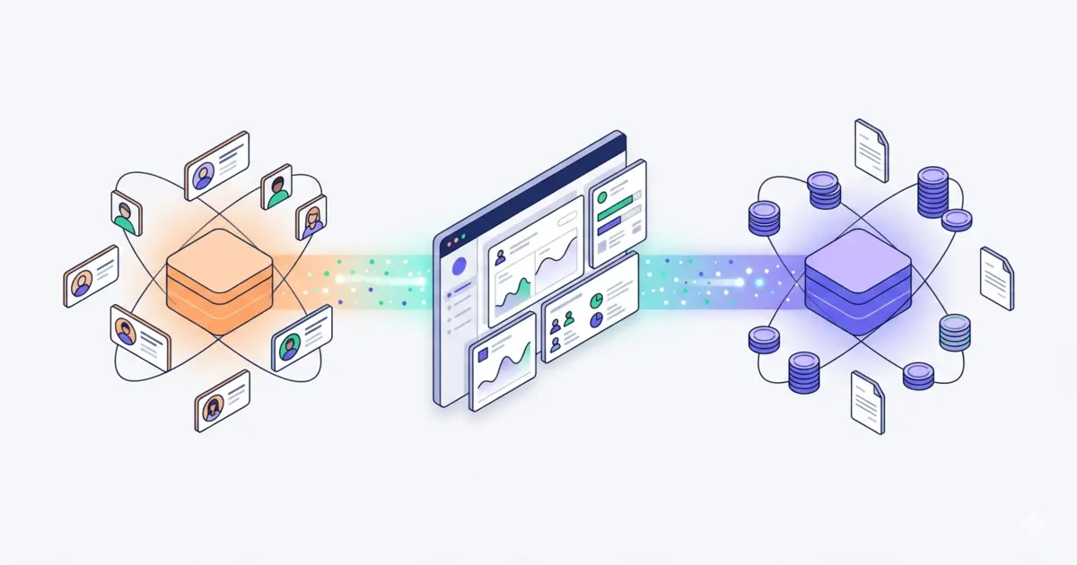 HubSpot and Stripe logos connected by a unified data line merging into a single dashboard